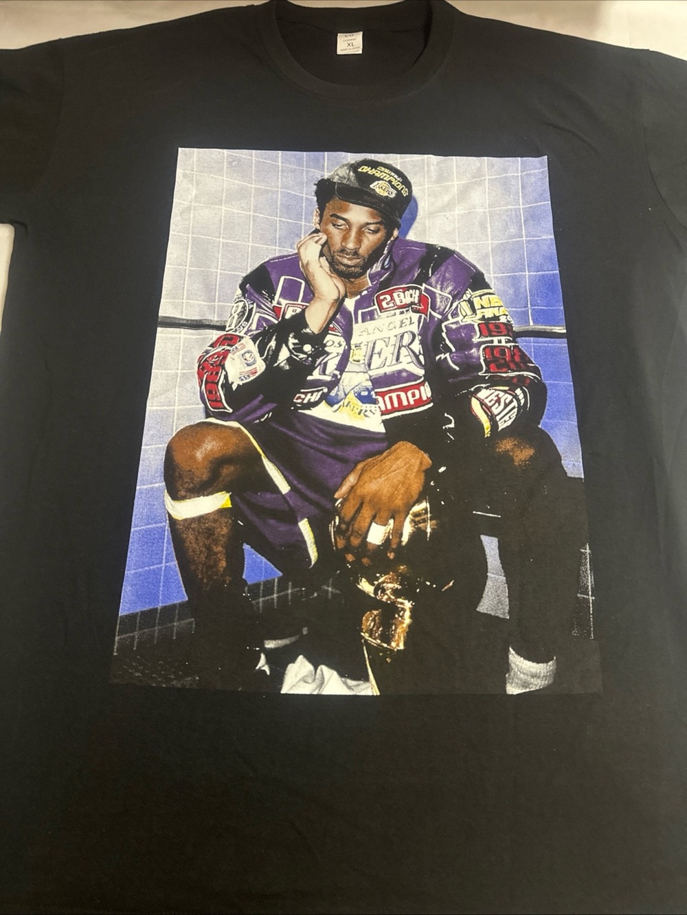 Black Graphic Men's T-Shirt with Purple Lakers Print